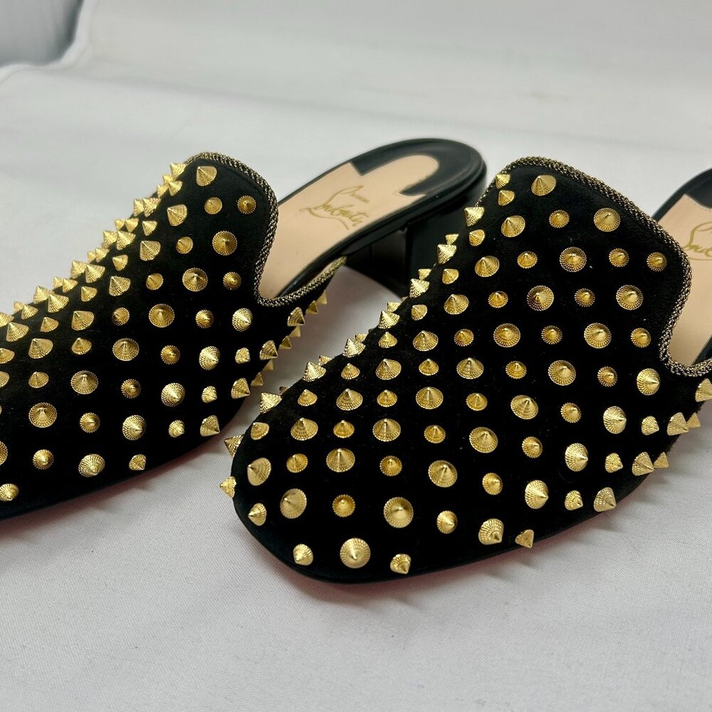 CHRISTIAN LOUBOUTIN Black Suede Mulaconka Spiked Mules Sandals EU 40.5/US 9-9.5